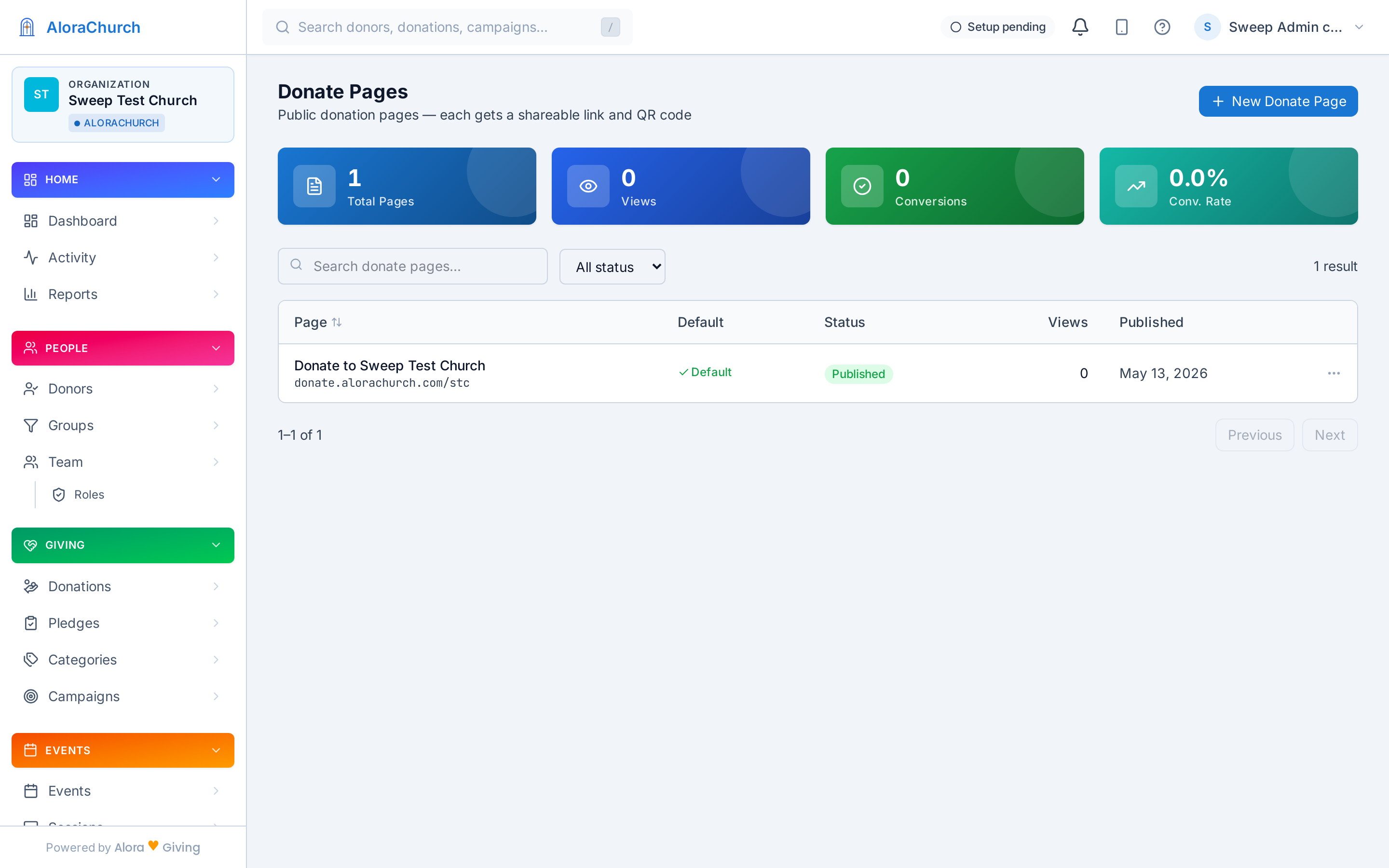 Donate page management
